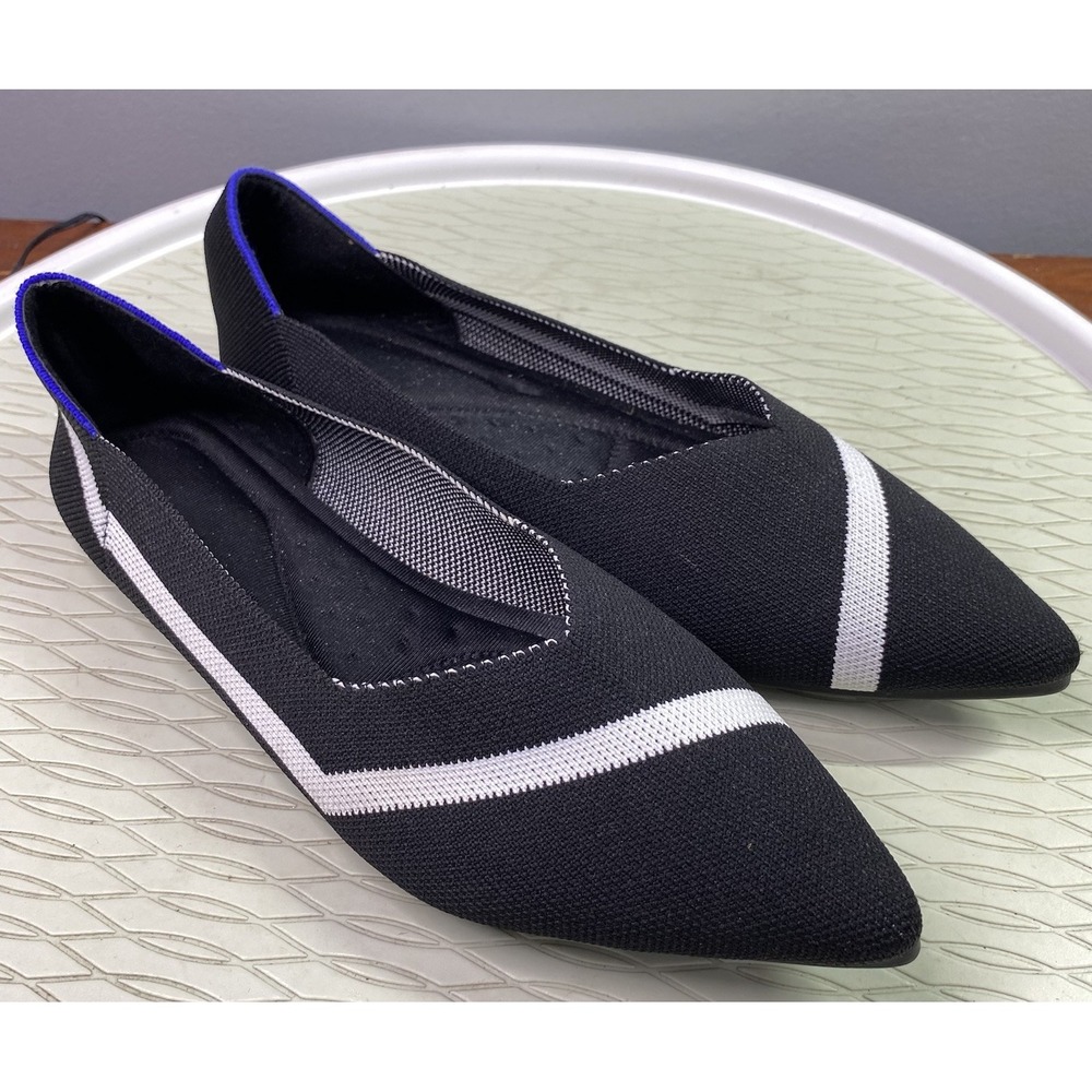 Nanette Lepore‎ Womens Black & White Pointed Toe Ballet Flats Shoes Sz.8.5 EUC